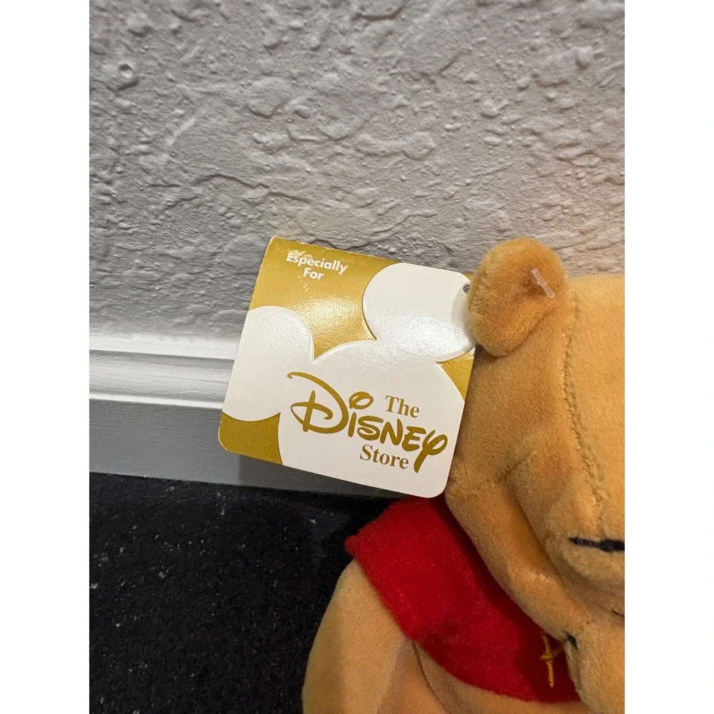 NWT Disney Store Winnie The Pooh Plush Beanie Baby Red Shirt Bee Embroidery‎